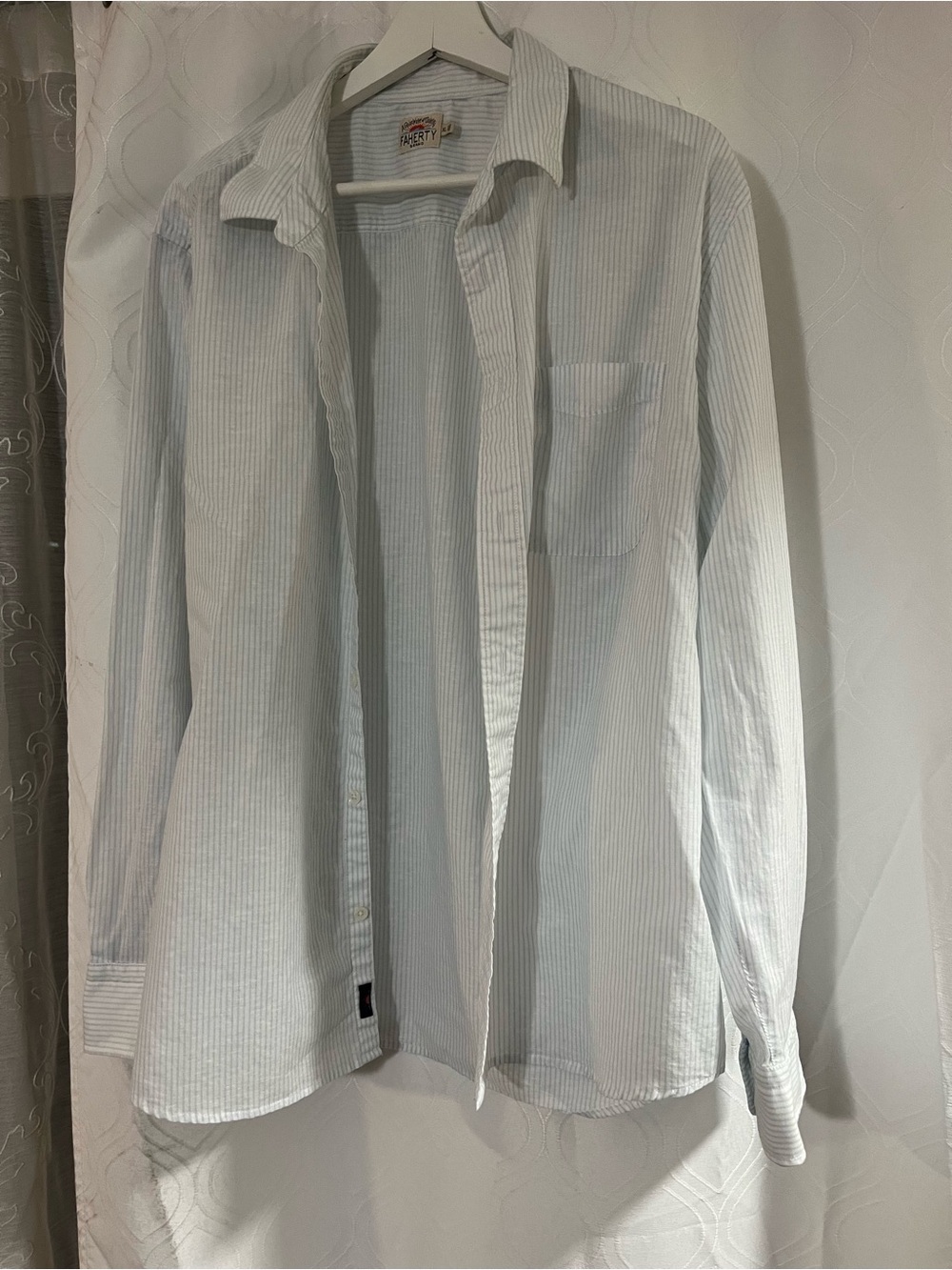 Faherty Light Blue & White Striped Lightweight Shirt Jacket